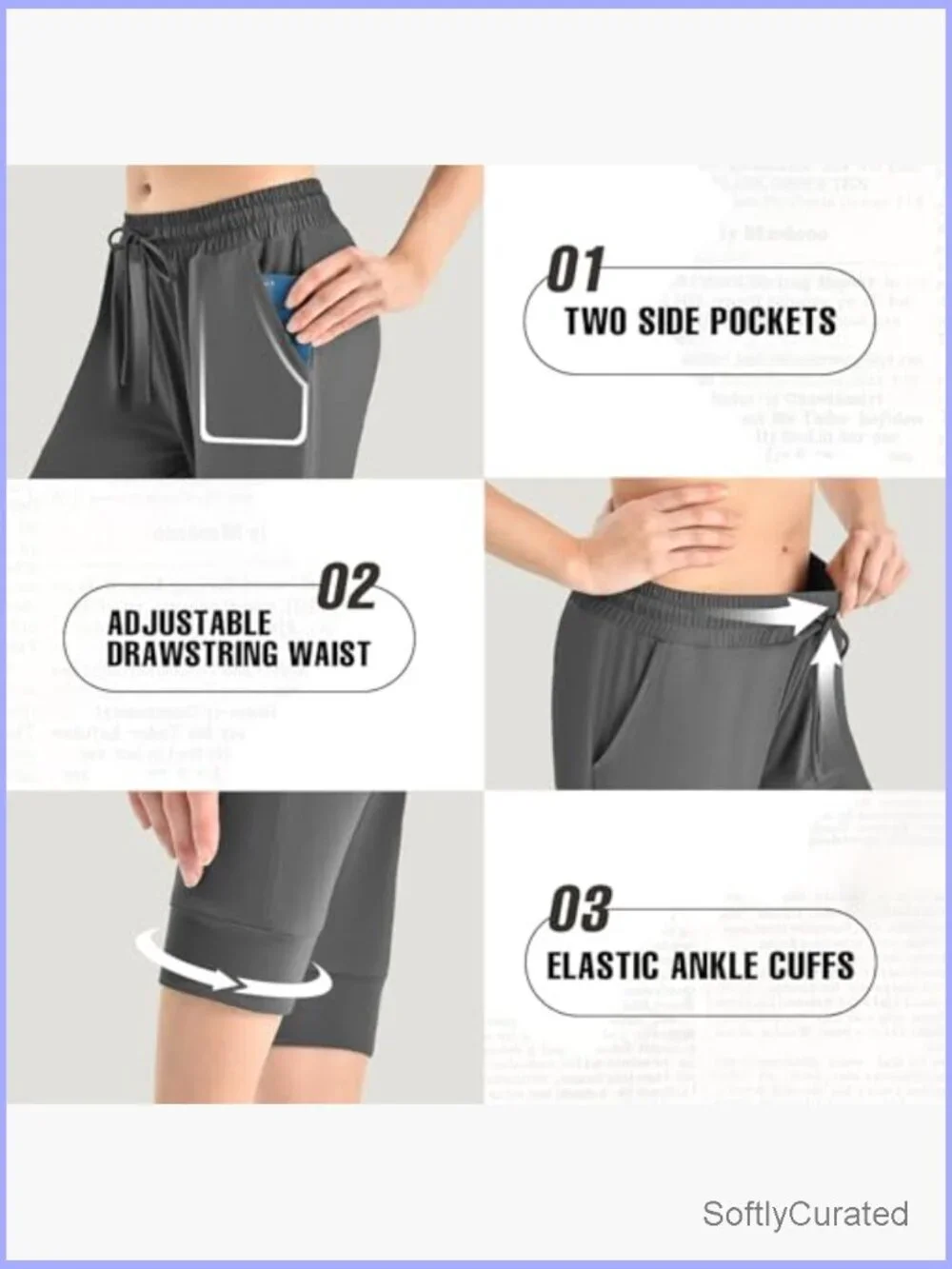 Cropped Joggers with Pockets, Drawstring Sweatpants for Women, High Rise, Ankle